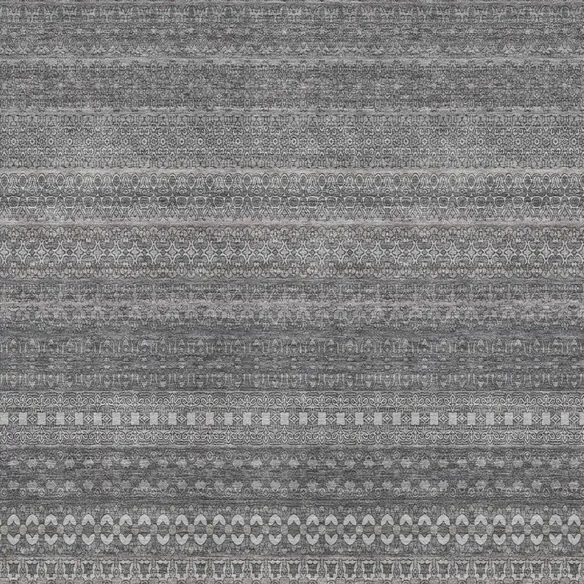 Gray And Ivory Striped Washable Area Rug With UV Protection Photo 3