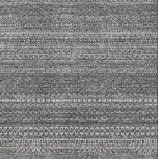 Gray And Ivory Striped Washable Area Rug With UV Protection Photo 3