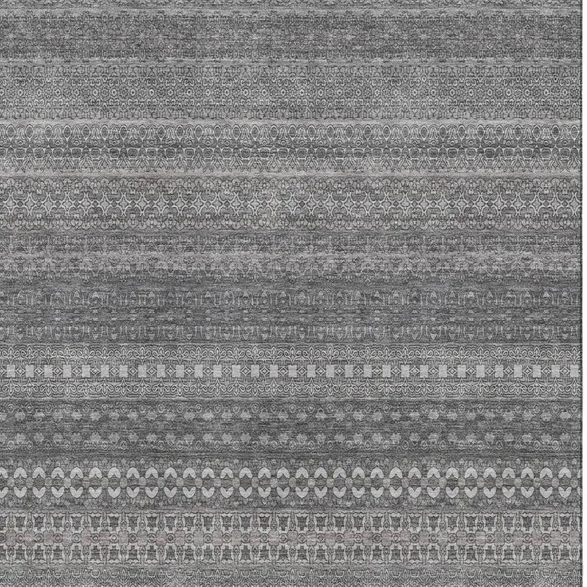 Gray And Ivory Striped Washable Area Rug With UV Protection Photo 3