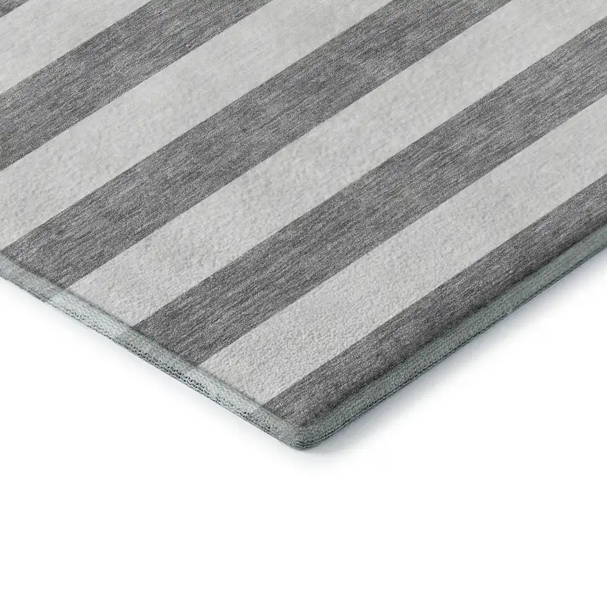 Gray And Ivory Striped Washable Area Rug With UV Protection Photo 7