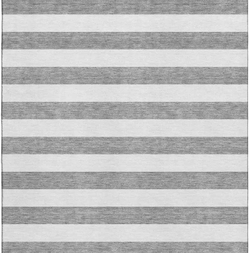 Gray And Ivory Striped Washable Area Rug With UV Protection Photo 3