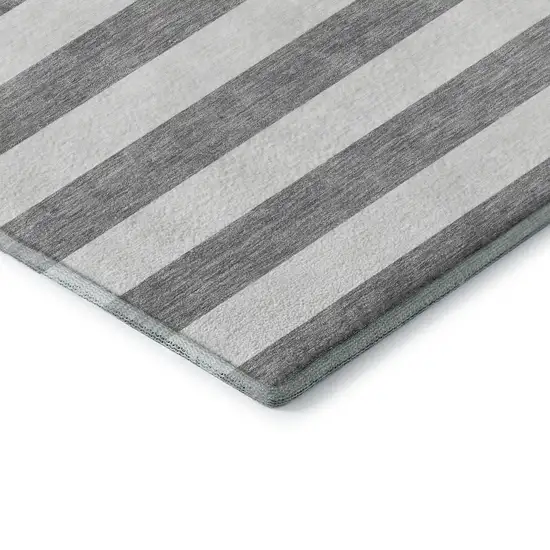 Gray And Ivory Striped Washable Area Rug With UV Protection Photo 9