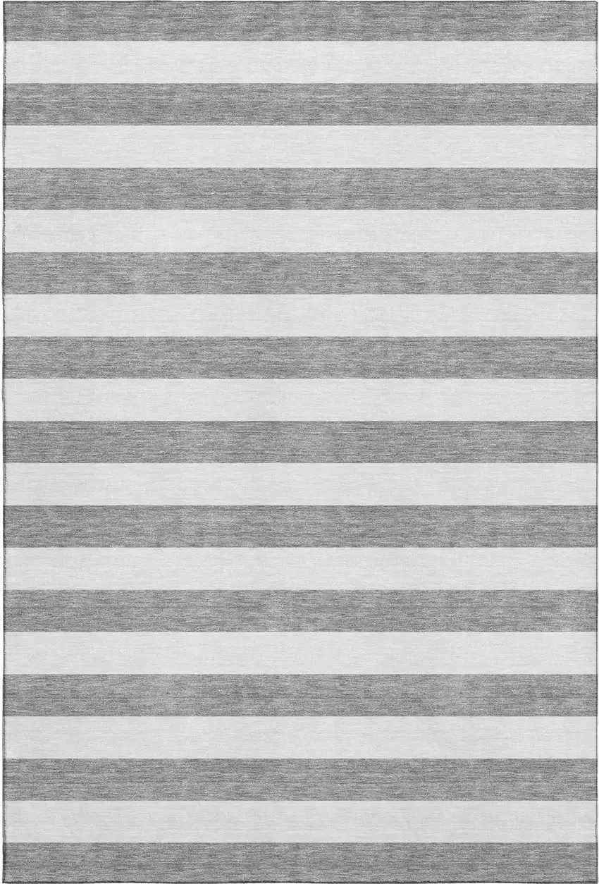 Gray And Ivory Striped Washable Area Rug With UV Protection Photo 1