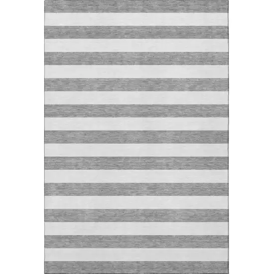 Gray And Ivory Striped Washable Area Rug With UV Protection Photo 4