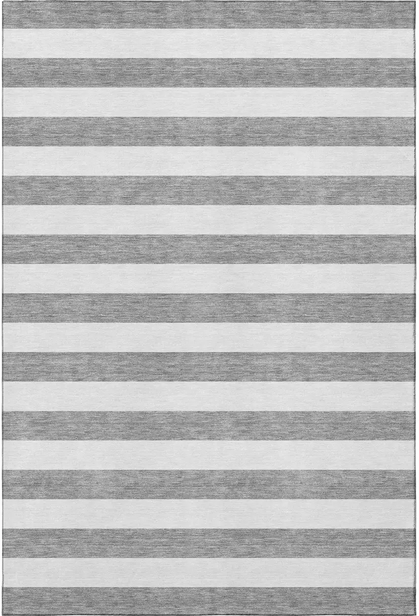 Gray And Ivory Striped Washable Area Rug With UV Protection Photo 4
