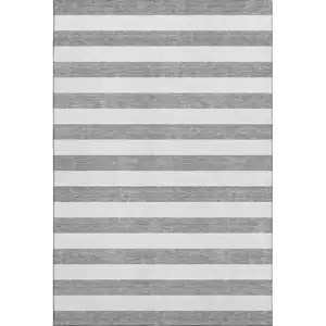 Photo of Gray And Ivory Striped Washable Area Rug With UV Protection