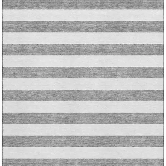 Gray And Ivory Striped Washable Area Rug With UV Protection Photo 4