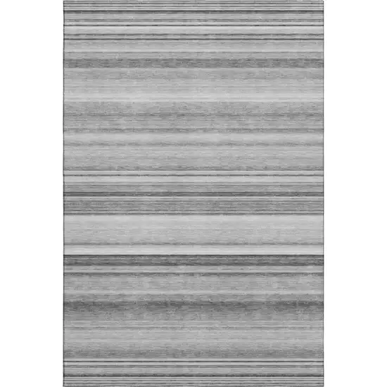 Gray And Ivory Striped Washable Area Rug With UV Protection Photo 1