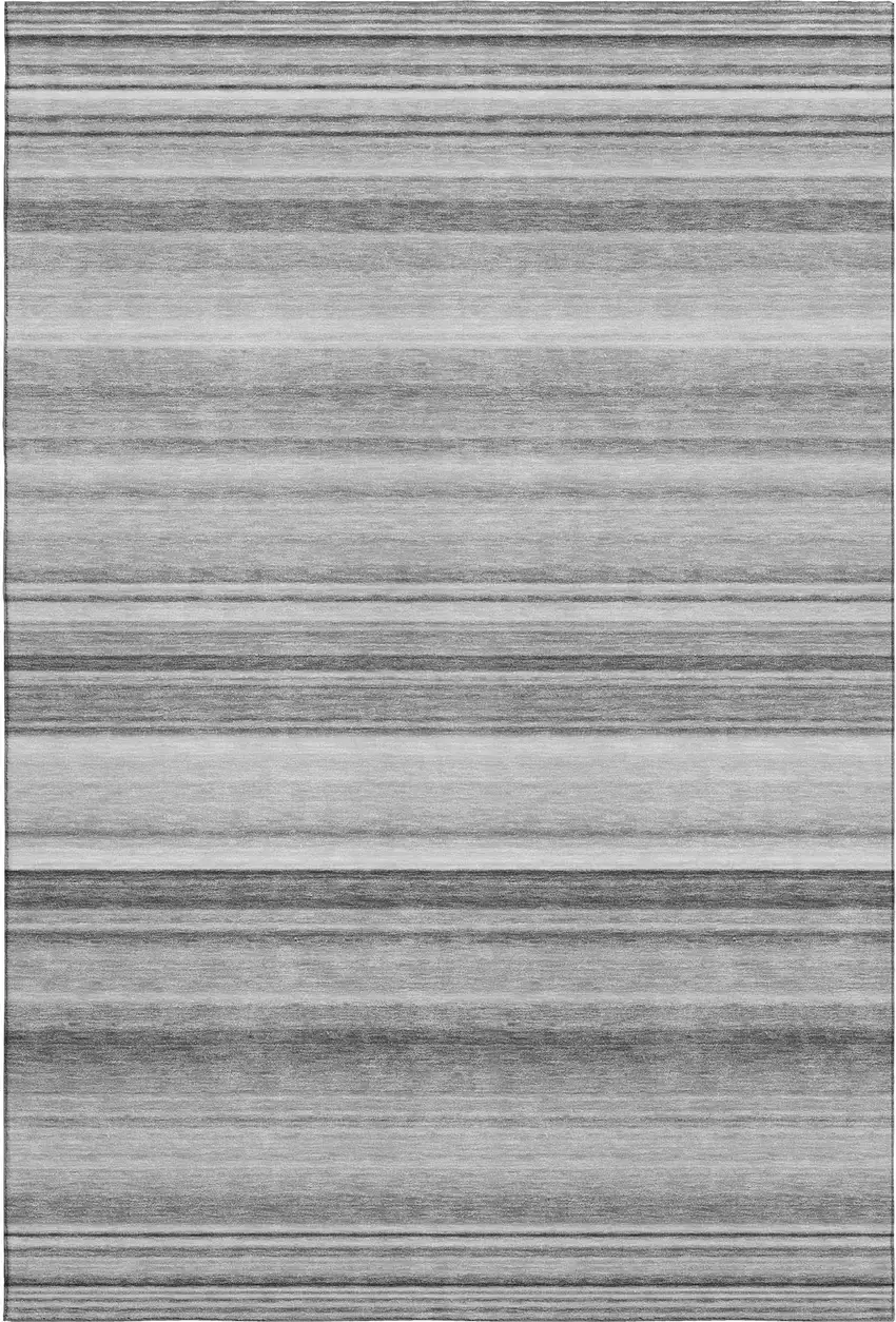 Gray And Ivory Striped Washable Area Rug With UV Protection Photo 1
