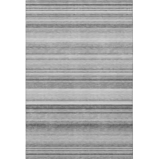 Gray And Ivory Striped Washable Area Rug With UV Protection Photo 3