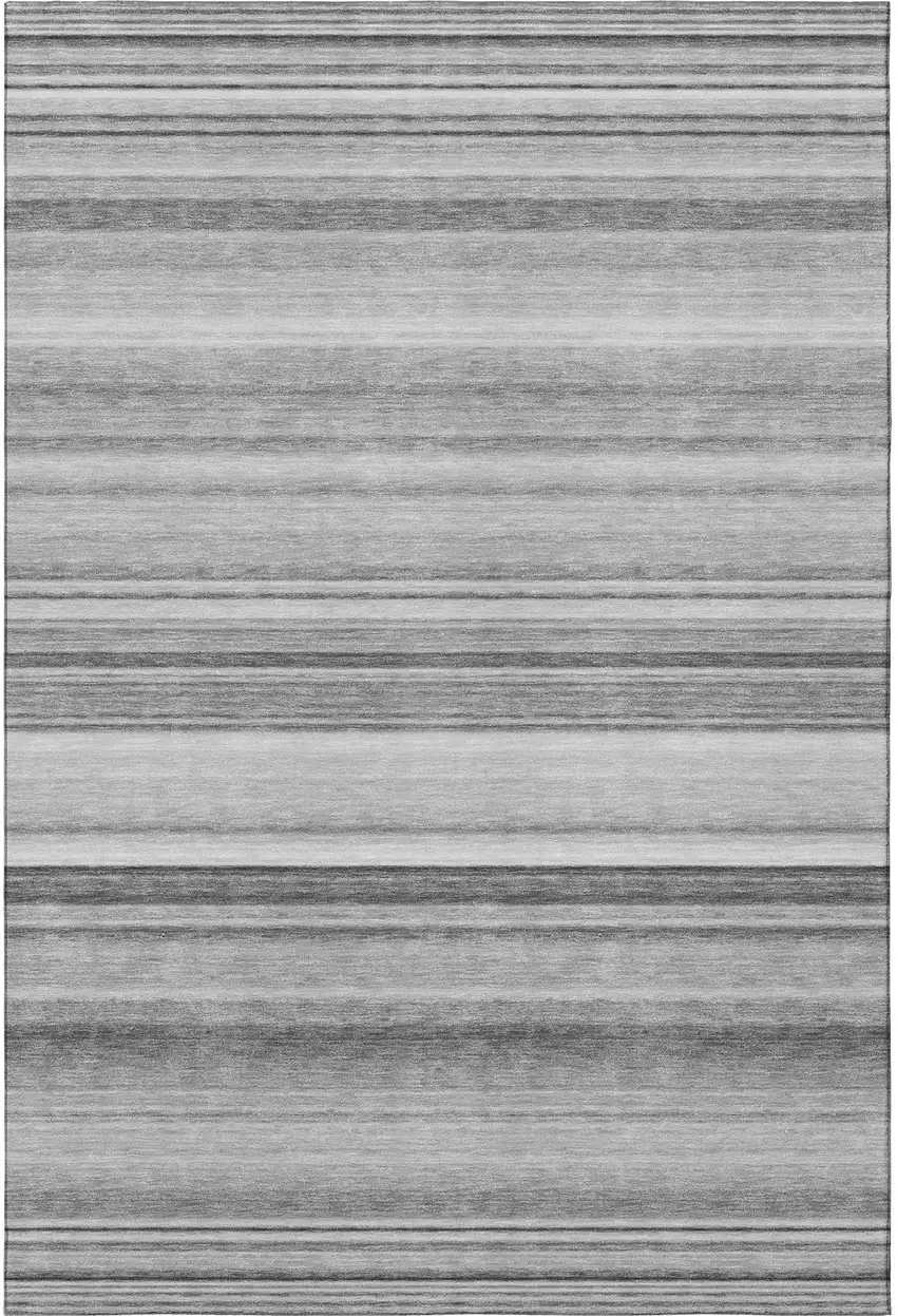 Gray And Ivory Striped Washable Area Rug With UV Protection Photo 3