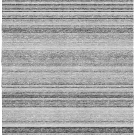 Gray And Ivory Striped Washable Area Rug With UV Protection Photo 4
