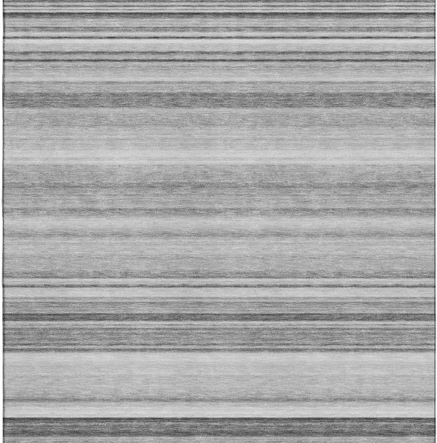 Gray And Ivory Striped Washable Area Rug With UV Protection Photo 4