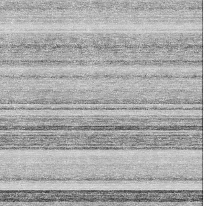 Gray And Ivory Striped Washable Area Rug With UV Protection Photo 4