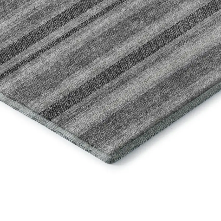Gray And Ivory Striped Washable Area Rug With UV Protection Photo 9