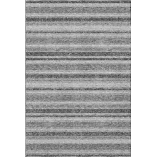 Gray And Ivory Striped Washable Area Rug With UV Protection Photo 4