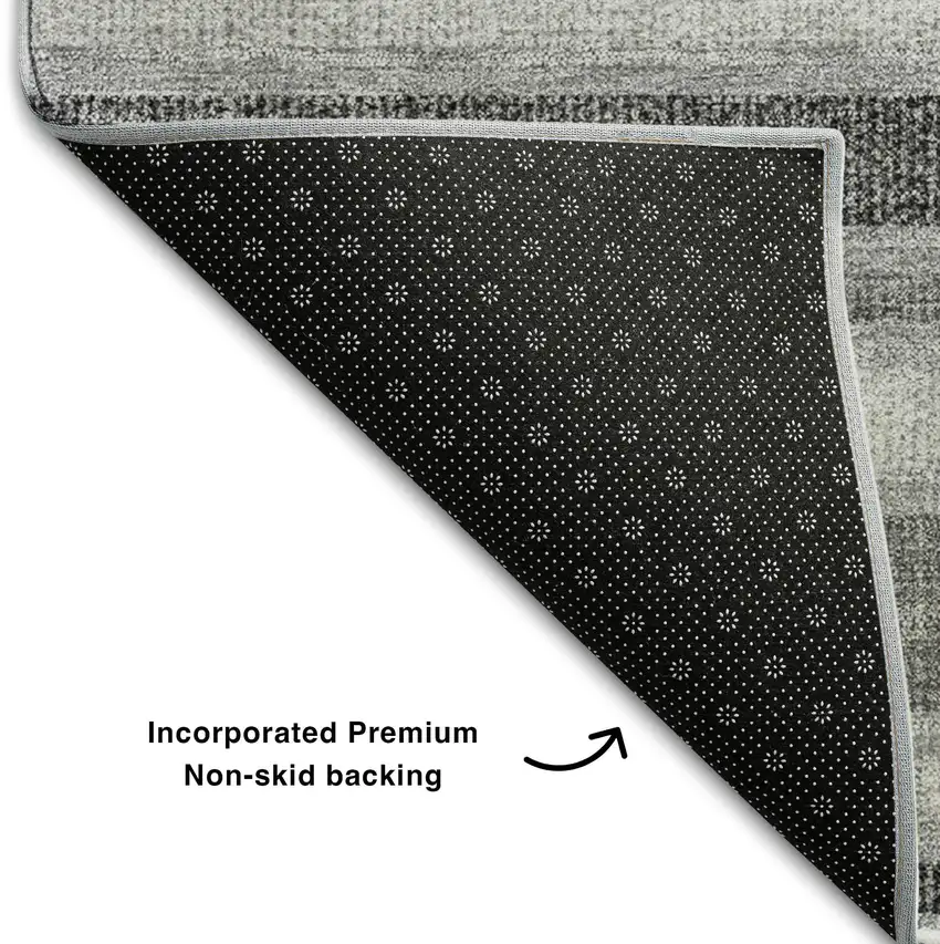 Gray And Ivory Striped Washable Area Rug With UV Protection Photo 8