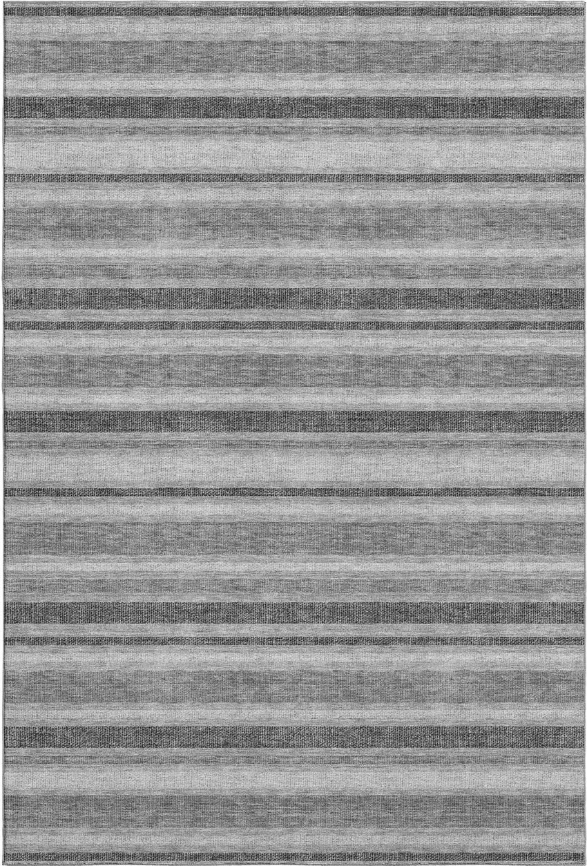 Gray And Ivory Striped Washable Area Rug With UV Protection Photo 1
