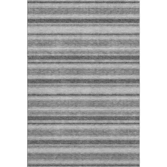 Gray And Ivory Striped Washable Area Rug With UV Protection Photo 1