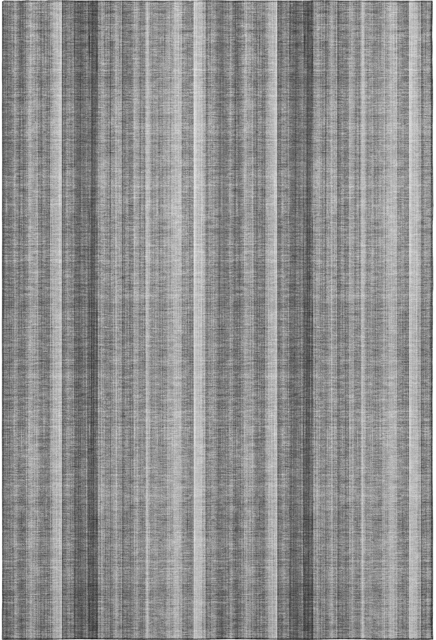 Gray And Ivory Striped Washable Area Rug With UV Protection Photo 3