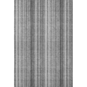 Photo of Gray And Ivory Striped Washable Area Rug With UV Protection