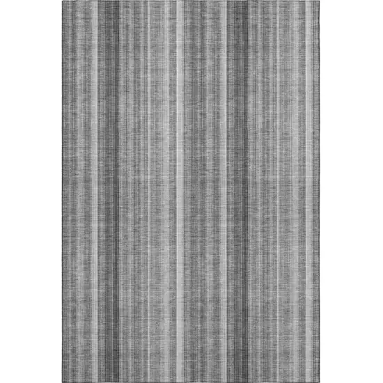 Gray And Ivory Striped Washable Area Rug With UV Protection Photo 4