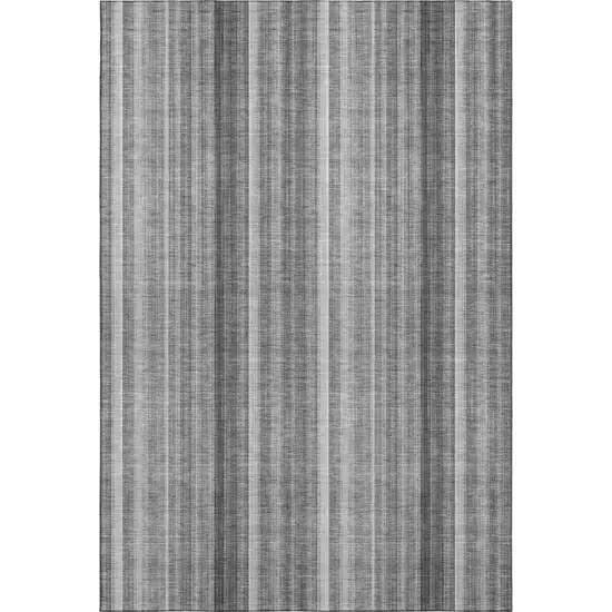 Gray And Ivory Striped Washable Area Rug With UV Protection Photo 1