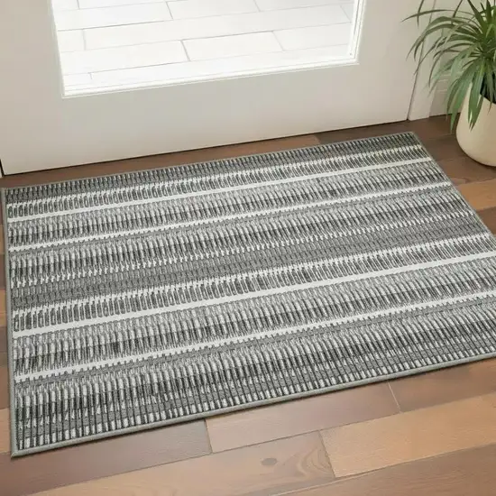 Gray And Ivory Striped Washable Area Rug With UV Protection Photo 1