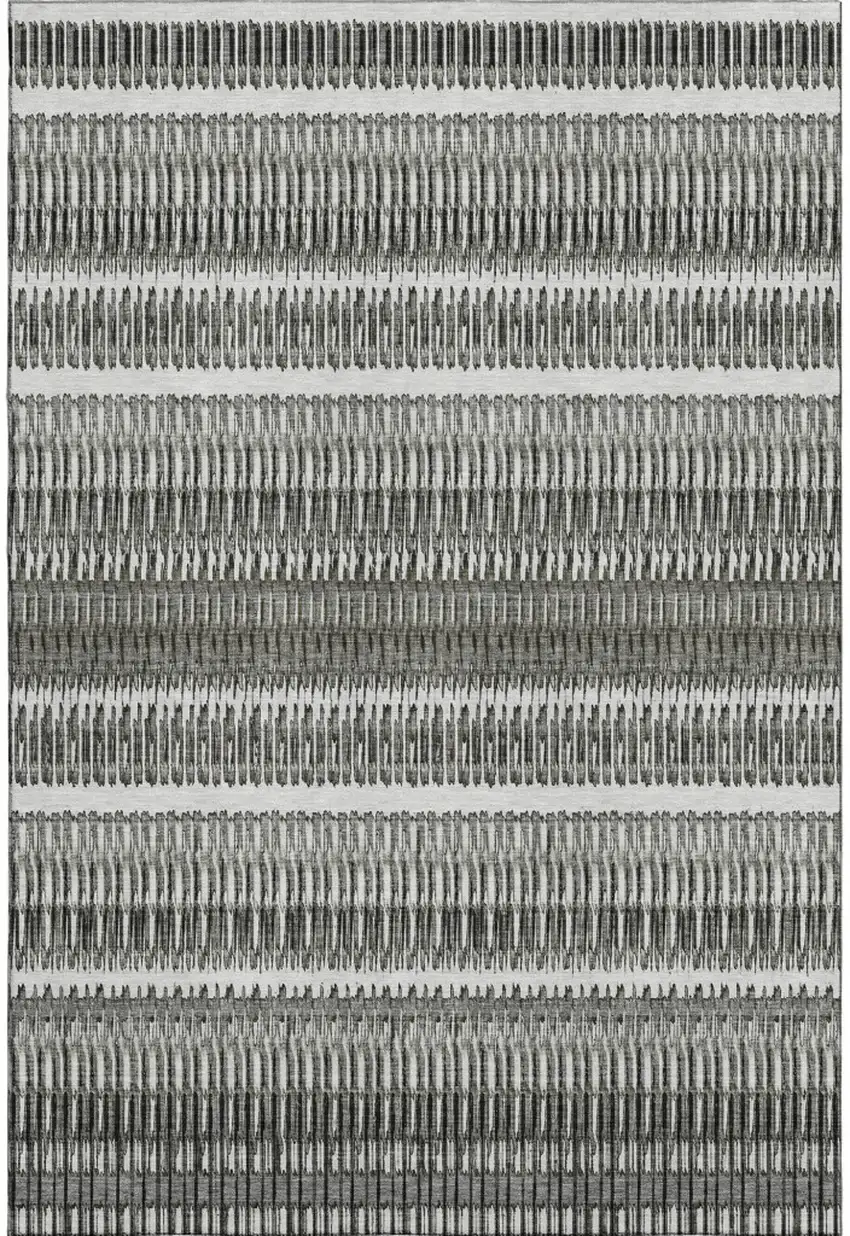 Gray And Ivory Striped Washable Area Rug With UV Protection Photo 1