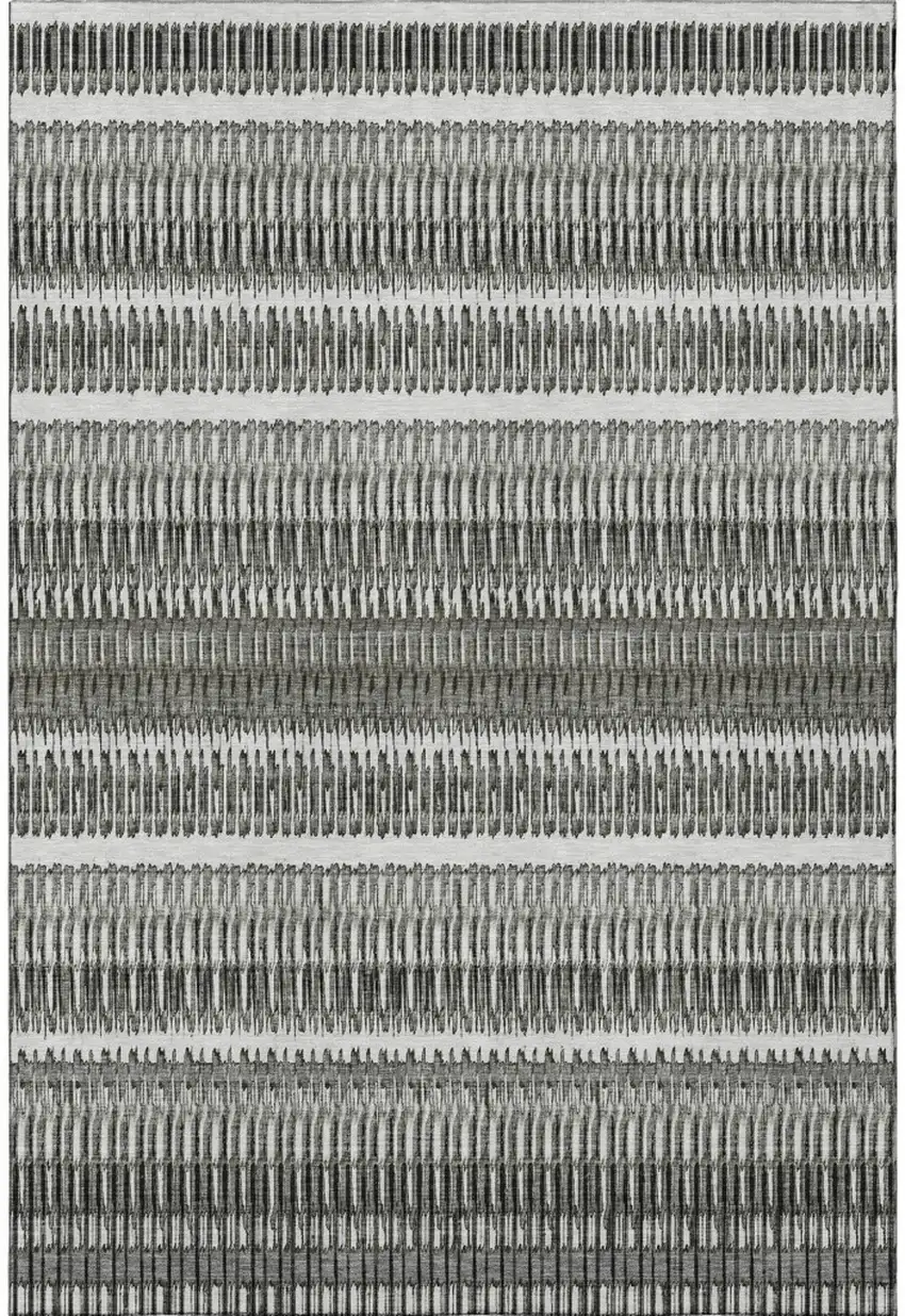 Gray And Ivory Striped Washable Area Rug With UV Protection Photo 4