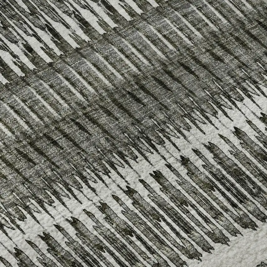 Gray And Ivory Striped Washable Area Rug With UV Protection Photo 8