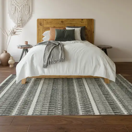 Gray And Ivory Striped Washable Area Rug With UV Protection Photo 6