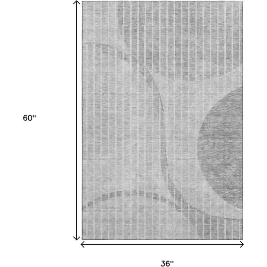 Gray And Ivory Striped Washable Area Rug With UV Protection Photo 7