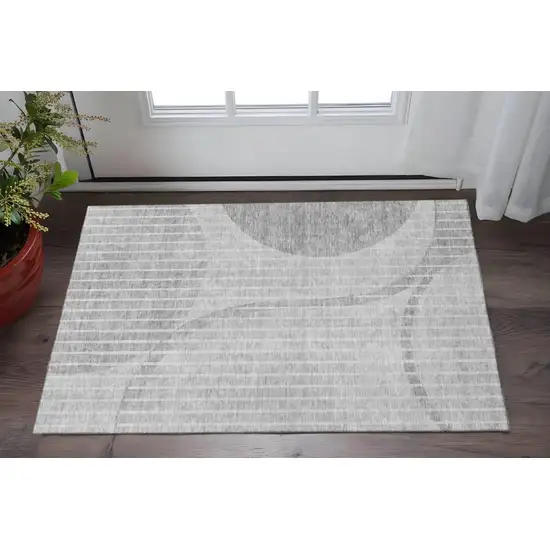 Gray And Ivory Striped Washable Area Rug With UV Protection Photo 2
