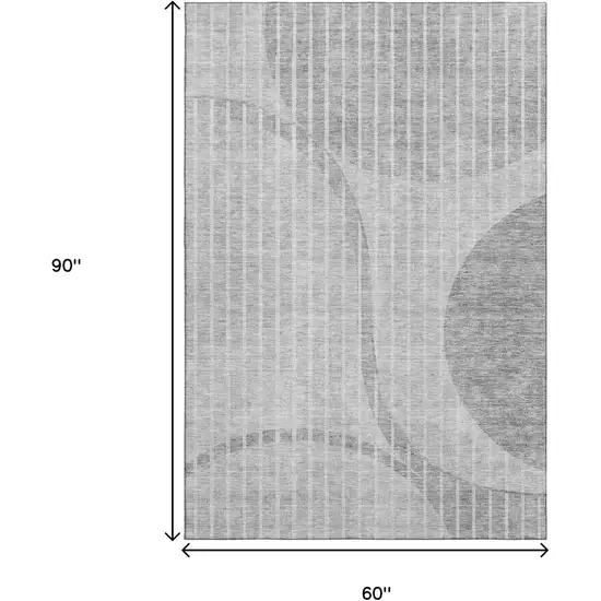 Gray And Ivory Striped Washable Area Rug With UV Protection Photo 3