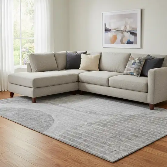 Gray And Ivory Striped Washable Area Rug With UV Protection Photo 1