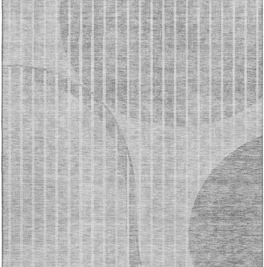 Gray And Ivory Striped Washable Area Rug With UV Protection Photo 4