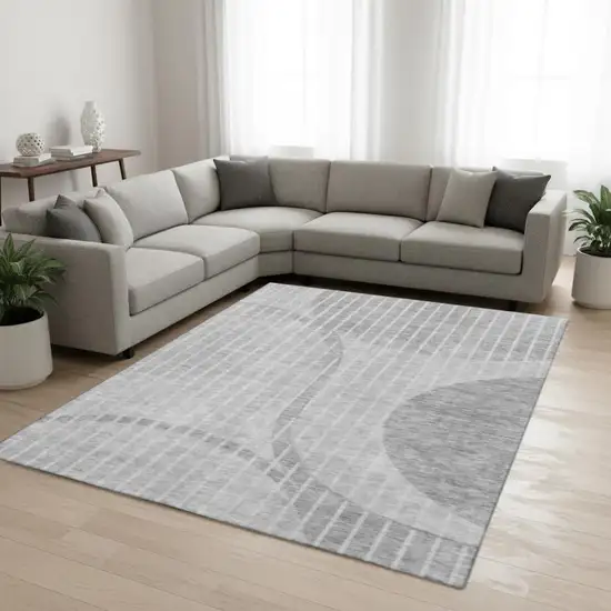 Gray And Ivory Striped Washable Area Rug With UV Protection Photo 1