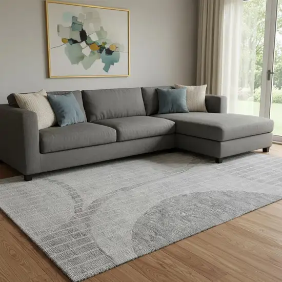 Gray And Ivory Striped Washable Area Rug With UV Protection Photo 1