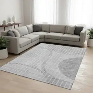 Photo of Gray And Ivory Striped Washable Area Rug With UV Protection