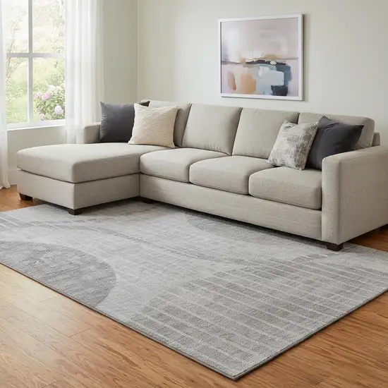 Gray And Ivory Striped Washable Area Rug With UV Protection Photo 1