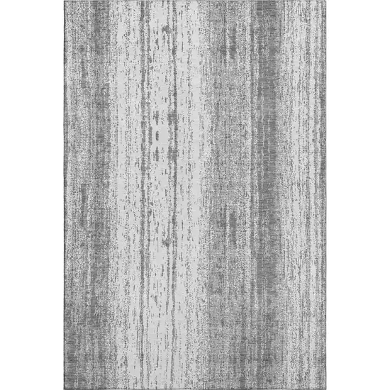 Gray And Ivory Striped Washable Area Rug With UV Protection Photo 6