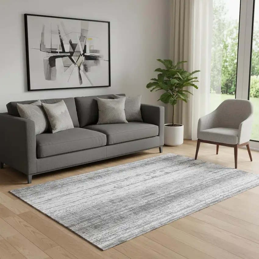 Gray And Ivory Striped Washable Area Rug With UV Protection Photo 2