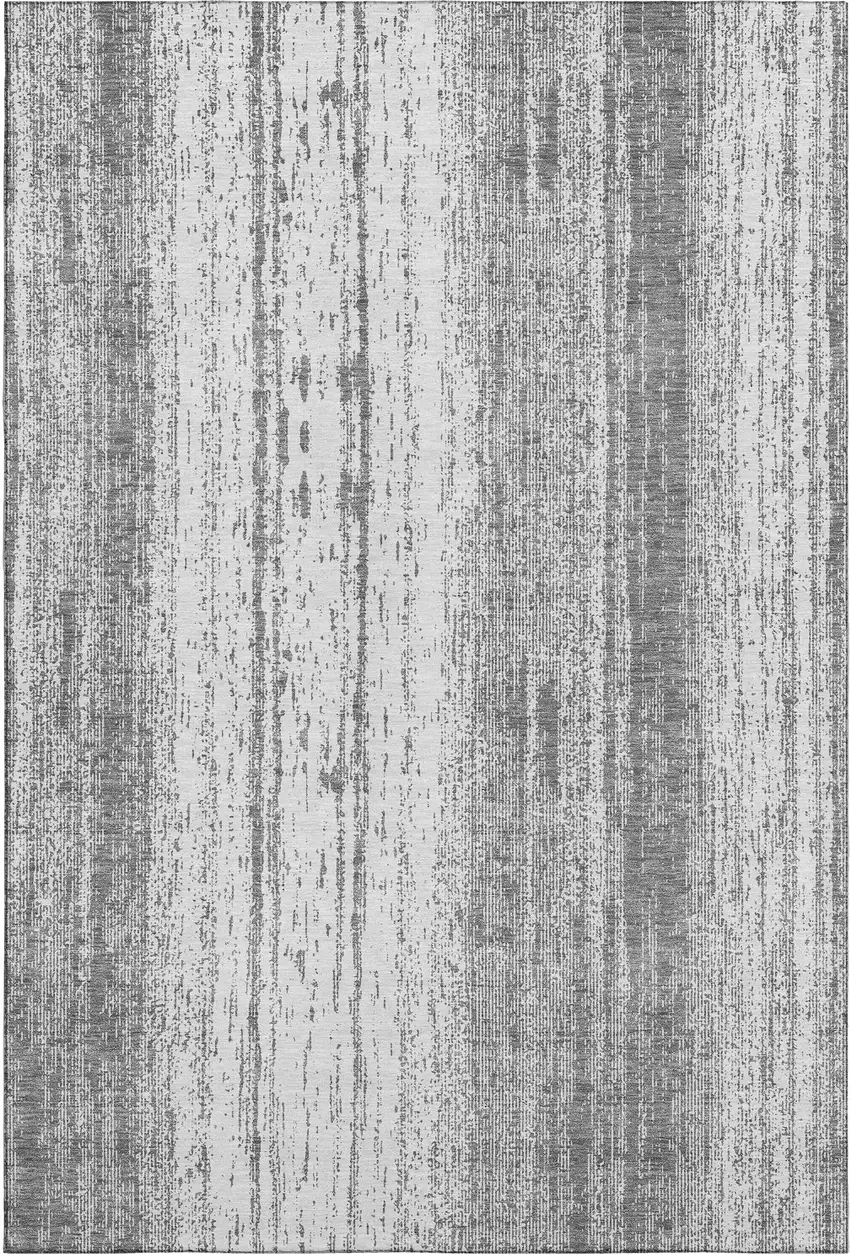 Gray And Ivory Striped Washable Area Rug With UV Protection Photo 7