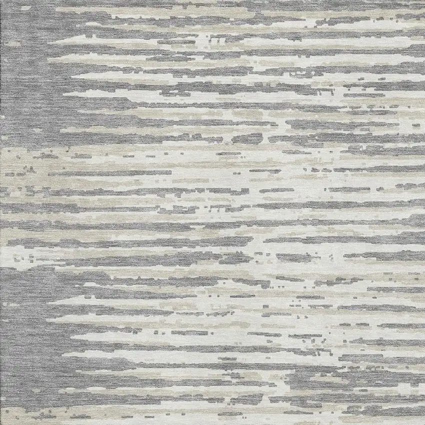 Gray And Ivory Striped Washable Area Rug With UV Protection Photo 3