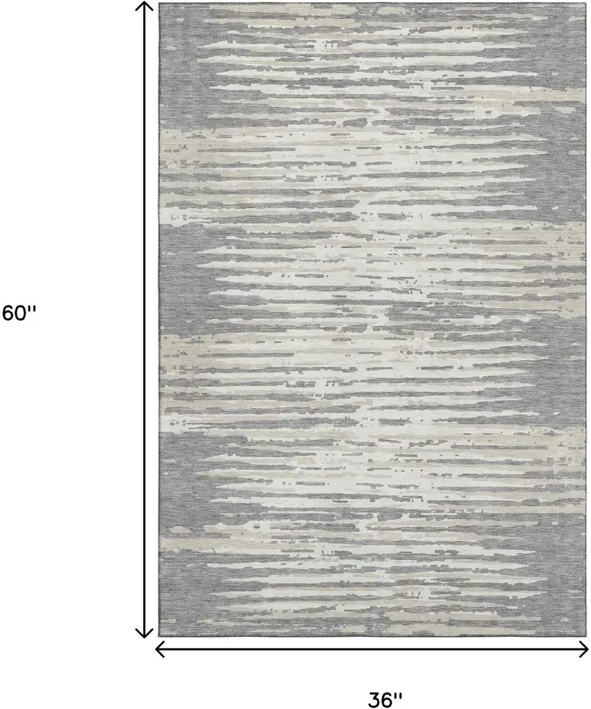 Gray And Ivory Striped Washable Area Rug With UV Protection Photo 3