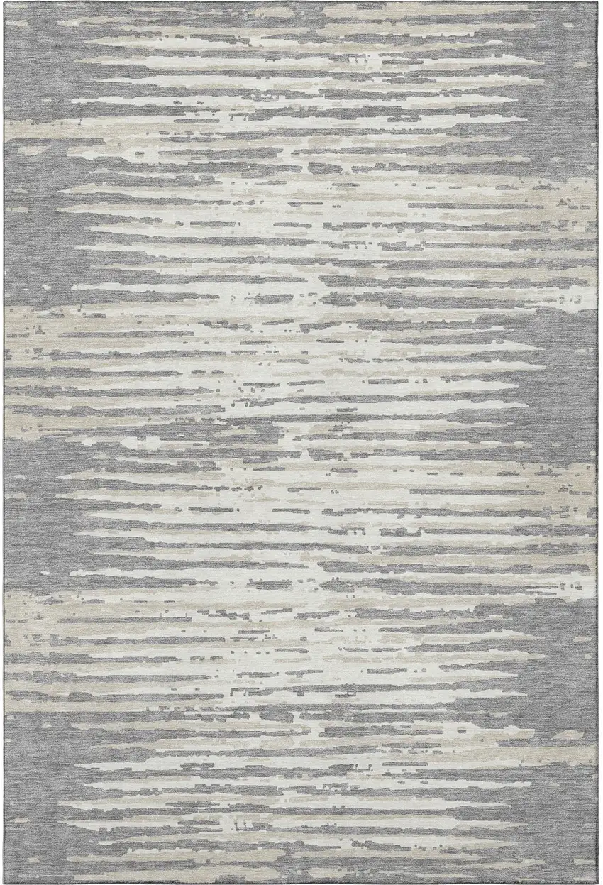 Gray And Ivory Striped Washable Area Rug With UV Protection Photo 4