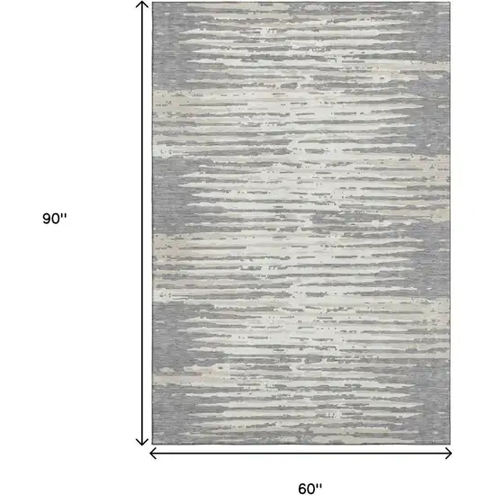Gray And Ivory Striped Washable Area Rug With UV Protection Photo 9