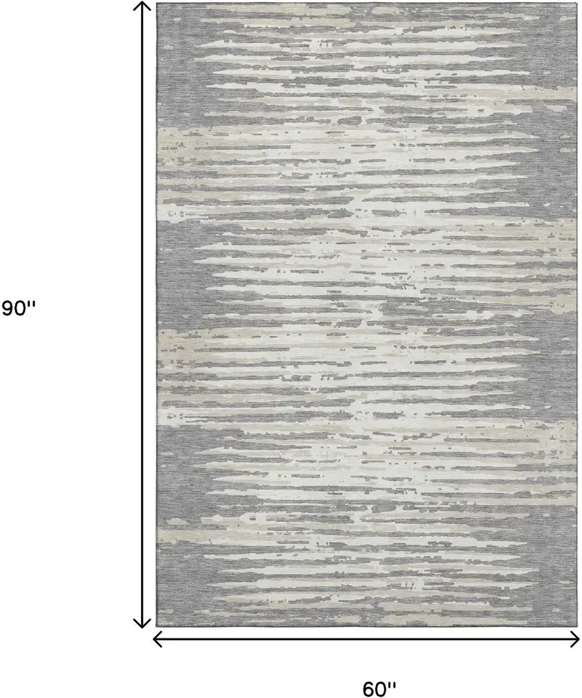 Gray And Ivory Striped Washable Area Rug With UV Protection Photo 9