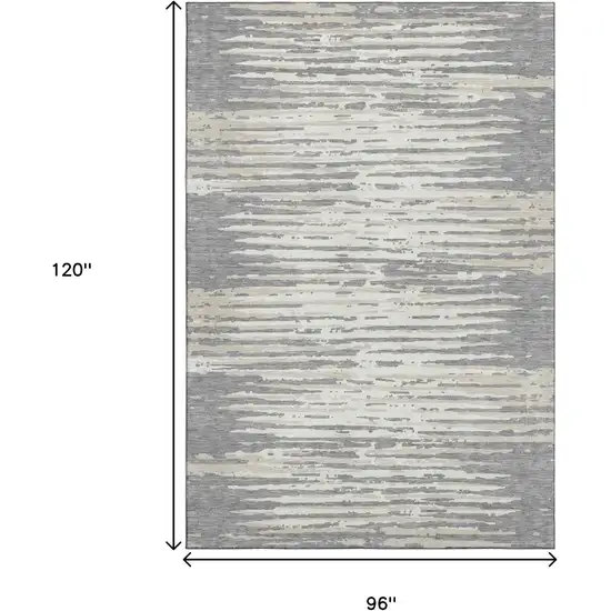 Gray And Ivory Striped Washable Area Rug With UV Protection Photo 9